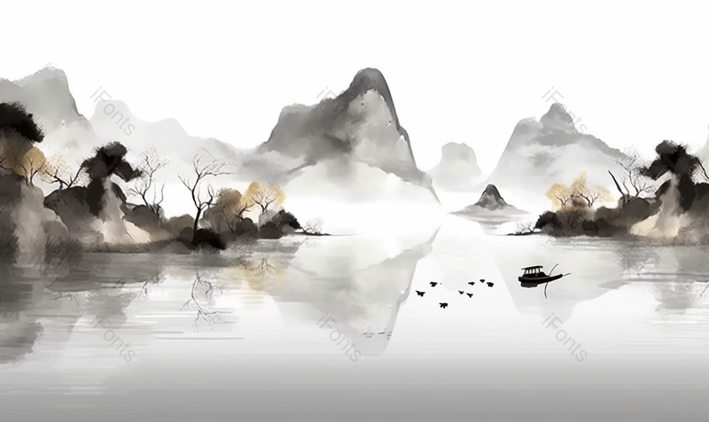 手绘意境山水画复古泼墨画,插画/手绘图,插画/手绘图库,插画/手绘图下载,插画/手绘